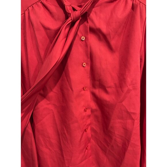 Vintage Judy Bond Long Sleeve Blouse Red Sz 16 Tie Neck Button Front Secretary - Picture 5 of 10